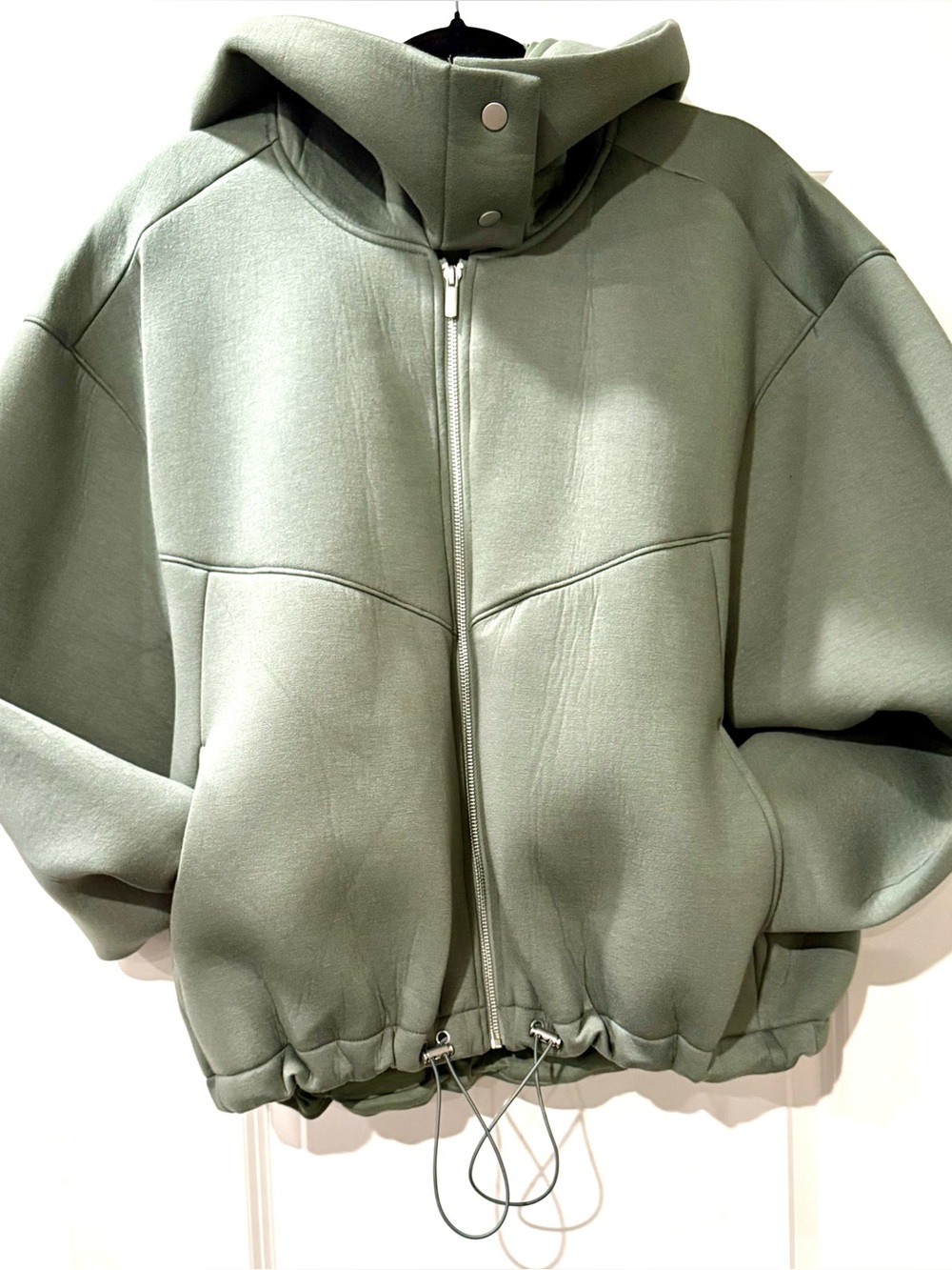 Oversized Hooded Bomber Jacket in Sage Green
